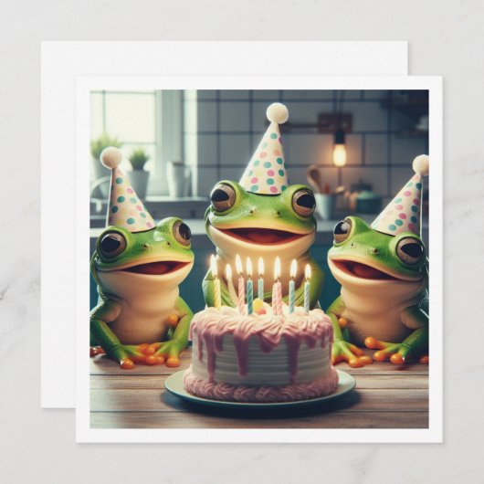 Feestkikkers eten taart verjaardag uitnodiging (Voorkant / Achterkant)