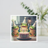 Feestkikkers eten taart verjaardag uitnodiging (Staand voorkant)