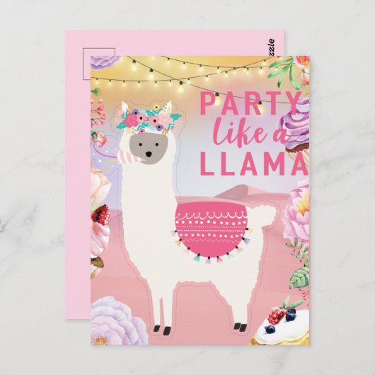 Feestlama Briefkaart (Voorkant / Achterkant)