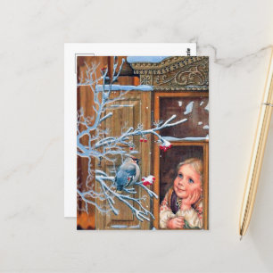 feestmaal kerstmeisje en vogelfeestdag briefkaart