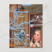 feestmaal kerstmeisje en vogelfeestdag briefkaart (Voorkant)