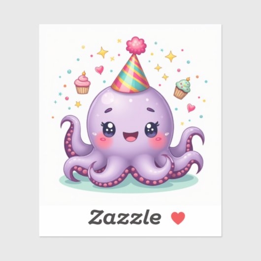 Feestmaatjes – Kawaii Octopus Feest Sticker (Vel)