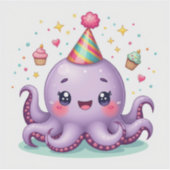 Feestmaatjes – Kawaii Octopus Feest Sticker (Voorkant)
