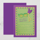 Feestmasker en kralen Mardi Gras Uitnodigingen (Voorkant / Achterkant)