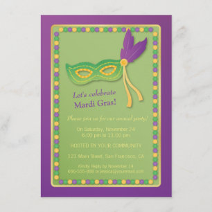 Feestmasker en kralen Mardi Gras uitnodigingen
