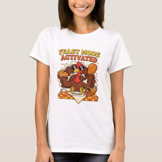 Feestmodus geactiveerd – Grappige Thanksgiving-kal T-shirt (Voorkant)