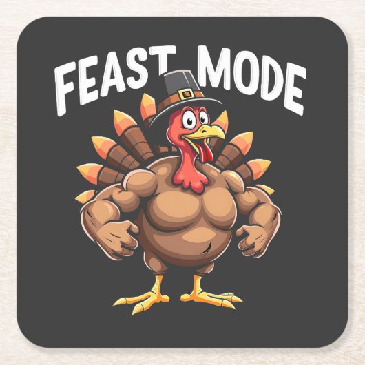 Feestmodus Grappige Thanksgiving Turkije Fitnessma Kartonnen Onderzetters (Voorkant)