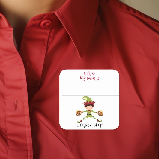 Feestnaamkaart Funny Christmas Elf Vierkante Sticker