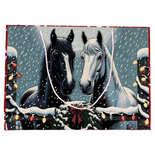 Feestpaarden | vrolijk kerstfeest groot cadeauzakje (Achterkant)