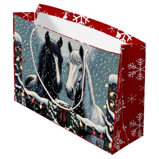 Feestpaarden | vrolijk kerstfeest groot cadeauzakje (Achterkant Gekanteld)