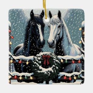 Feestpaarden   vrolijk kerstfeest keramisch ornament