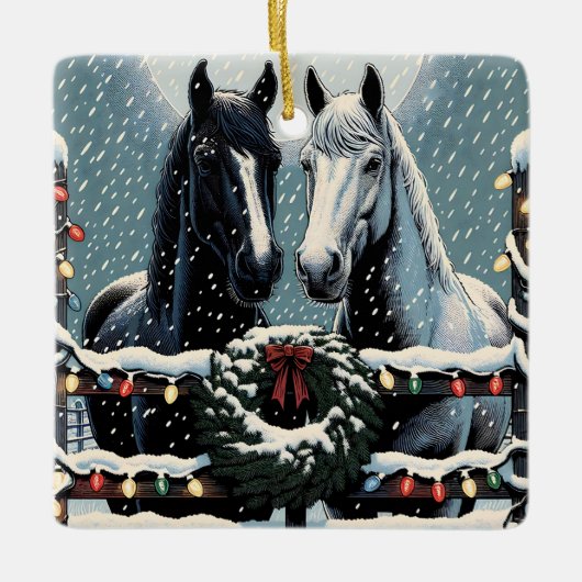 Feestpaarden | vrolijk kerstfeest keramisch ornament (Voorkant)