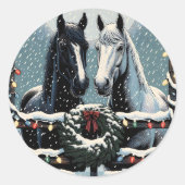 Feestpaarden | vrolijk kerstfeest ronde sticker (Voorkant)