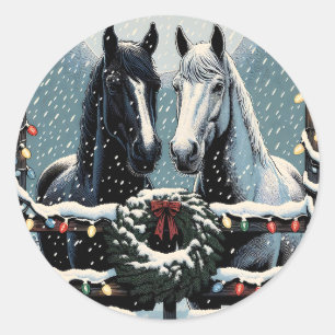 Feestpaarden vrolijk kerstfeest ronde sticker