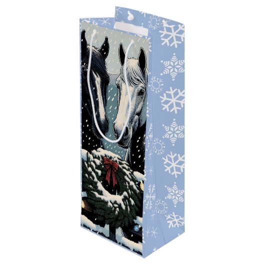 Feestpaarden | vrolijk kerstfeest wijn cadeautas (Achterkant Gekanteld)