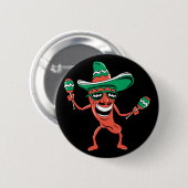 Feestpaprika in Sombrero met Maracas Ronde Button 5,7 Cm (Voorkant /achterkant)