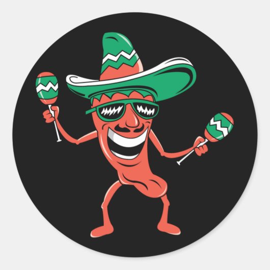 Feestpaprika in Sombrero met Maracas Ronde Sticker (Voorkant)