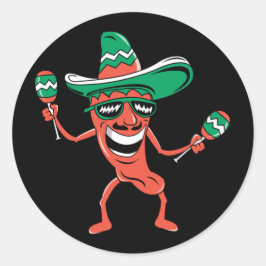 Feestpaprika in Sombrero met Maracas Ronde Sticker
