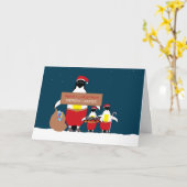 feestpinguïns, kerstgroet kaart (Gele Bloem)