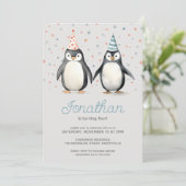 Feestpinguïns, waggelen over de verjaardag van kin kaart (Staand voorkant)