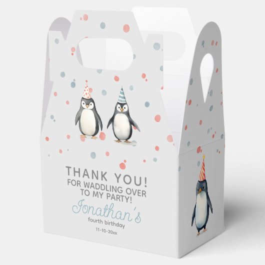 Feestpinguïns, waterverf, kinderverjaardag bedankdoosjes (Geopend)