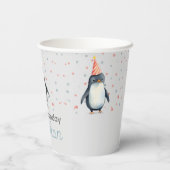 Feestpinguïns, waterverf, kinderverjaardag papieren bekers (Achterkant)