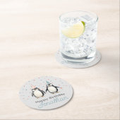 Feestpinguïns, waterverf, kinderverjaardag ronde kartonnen onderzetter (Insitu)