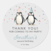 Feestpinguïns, waterverf, kinderverjaardag ronde sticker (Voorkant)