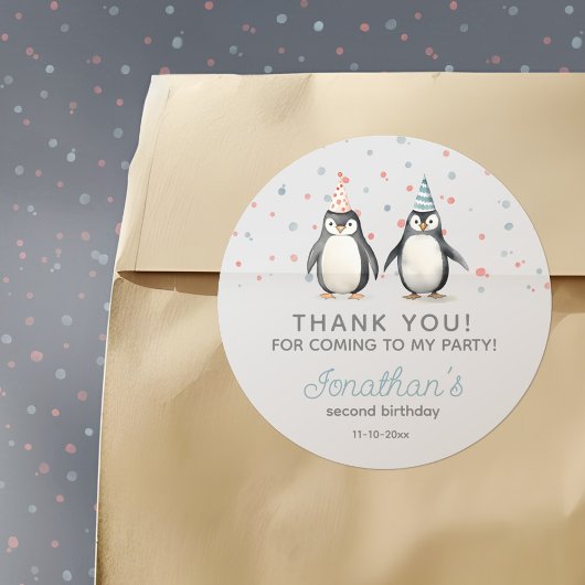 Feestpinguïns, waterverf, kinderverjaardag ronde sticker
