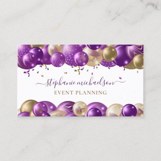 Feestplanner Paarse gouden ballon Visitekaartje (Voorkant)