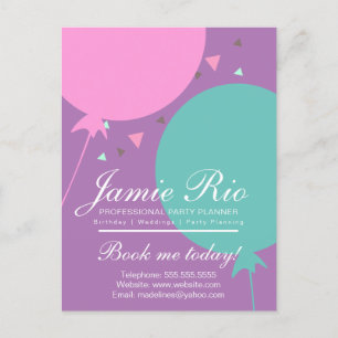 Feestplanner Verjaardagsplanning Ballon  Confetti  Briefkaart