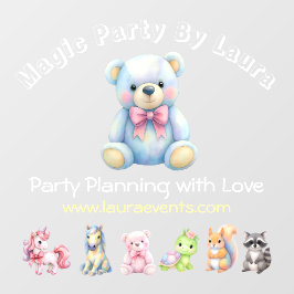Feestplanner voor kinderen Pastel Teddy Beer QR-co Raamsticker
