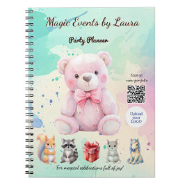 Feestplanner voor Kinderen Pastel Teddybeer QR Cod Notitieboek