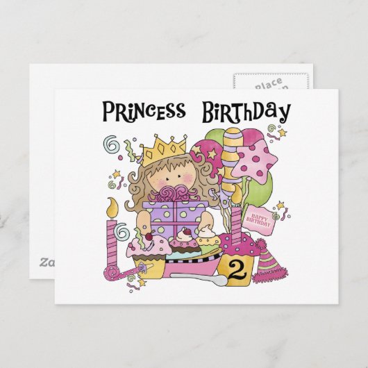 Feestprinses 2e Verjaardag Tshirts en geschenken Uitnodiging Briefkaart (Voorkant / Achterkant)