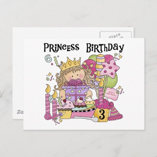 Feestprinses 3e verjaardag Tshirts en geschenken Briefkaart (Voorkant / Achterkant)