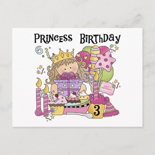 Feestprinses 3e verjaardag Tshirts en geschenken Briefkaart (Voorkant)