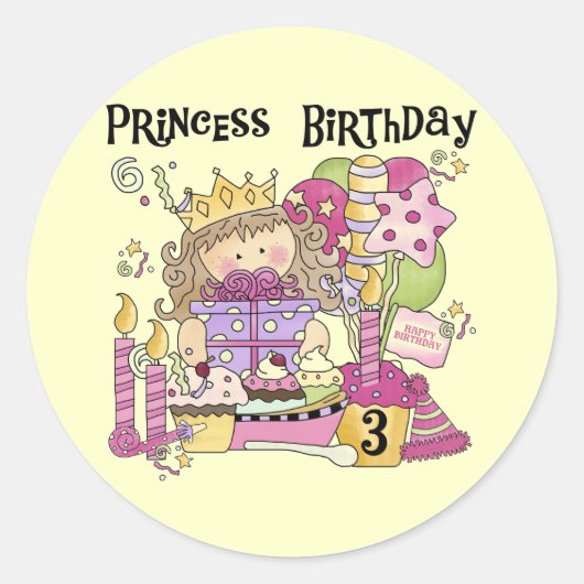 Feestprinses 3e verjaardag Tshirts en geschenken Ronde Sticker (Voorkant)