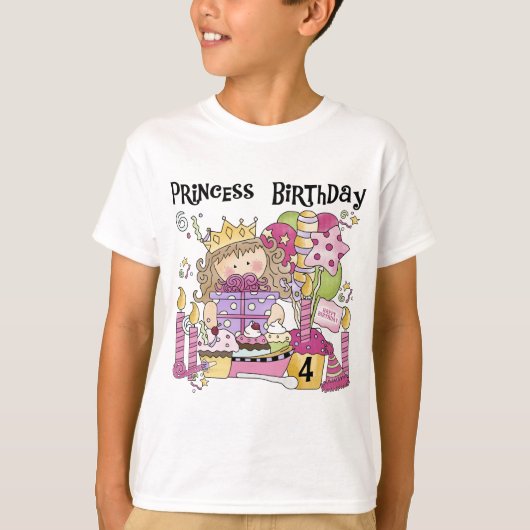 Feestprinses 4e Verjaardag Tshirts en geschenken (Voorkant)