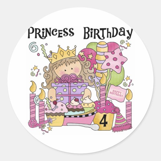 Feestprinses 4e Verjaardag Tshirts en geschenken Ronde Sticker (Voorkant)