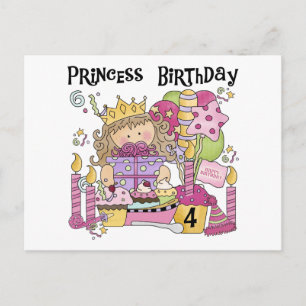 Feestprinses 4e Verjaardag Tshirts en geschenken Uitnodiging Briefkaart
