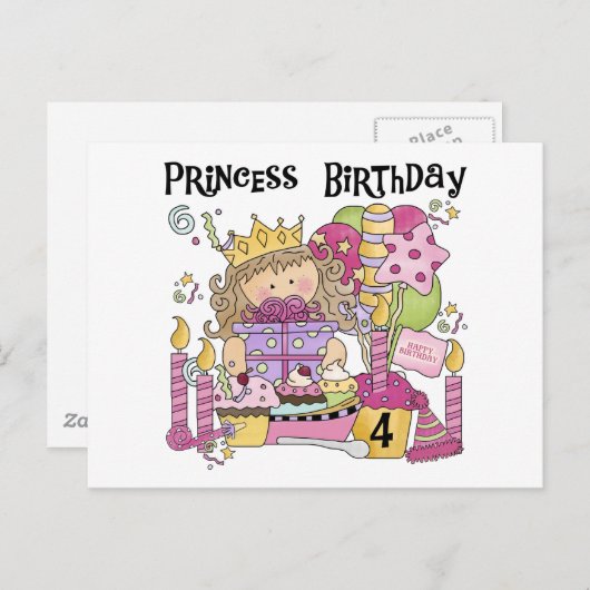 Feestprinses 4e Verjaardag Tshirts en geschenken Uitnodiging Briefkaart (Voorkant / Achterkant)