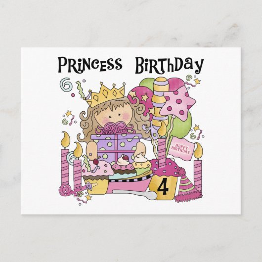 Feestprinses 4e Verjaardag Tshirts en geschenken Uitnodiging Briefkaart (Voorkant)