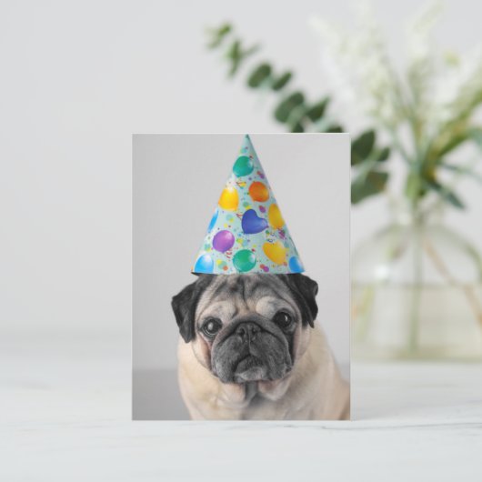 Feestpug Briefkaart (Staand voorkant)