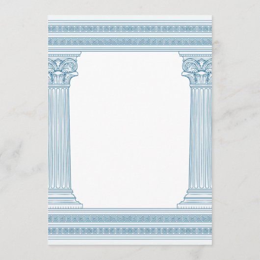 Feestquiz met Griekse tempel in het blauw Kaart (Achterkant)