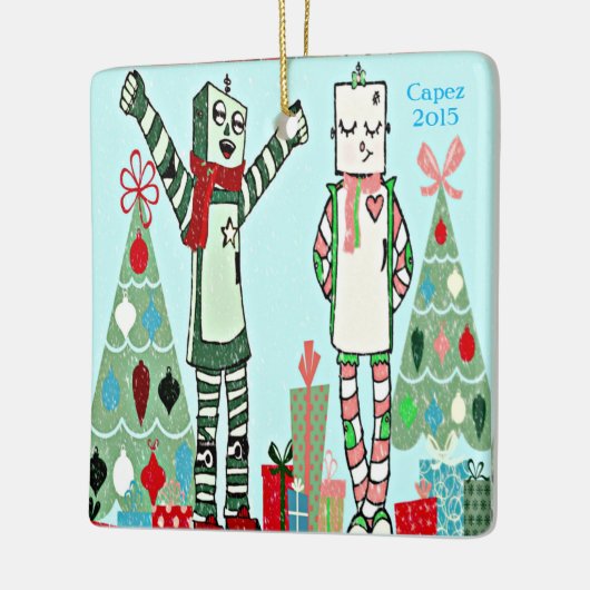  feestrobots en bomen keramisch ornament (Links)