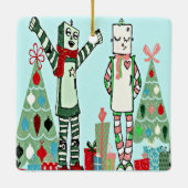 feestrobots en bomen keramisch ornament (Achterkant)