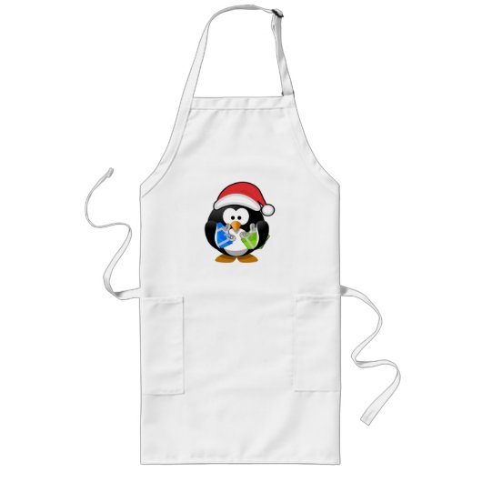 Feestschort - Kerstpinguïn Lang Schort (Voorkant)