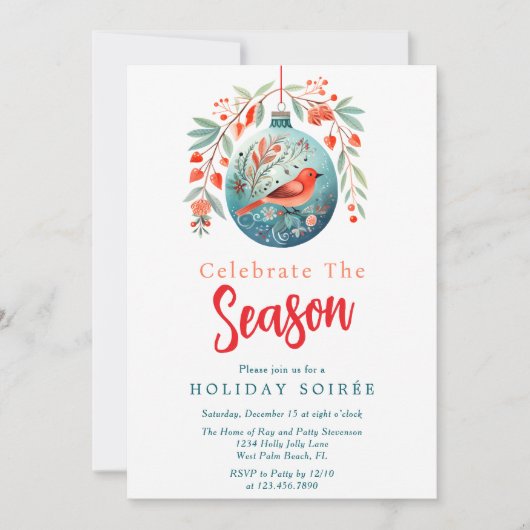 Feestschrift Red Bird Mistletoe Holiday Soiree Kaart (Voorkant)