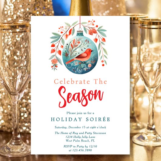 Feestschrift Red Bird Mistletoe Holiday Soiree Kaart