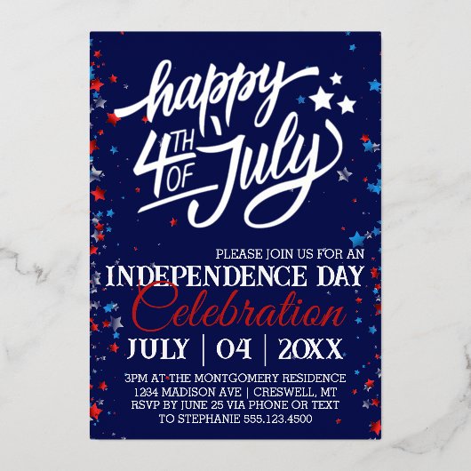 Feeststerren op 4 juli folie uitnodiging (Voorkant)